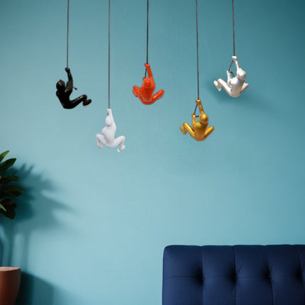 Set of Five Black Gold Orange Silver And White Resin Climbing Man Hanging Dimensional Sculpture HomeRoots
