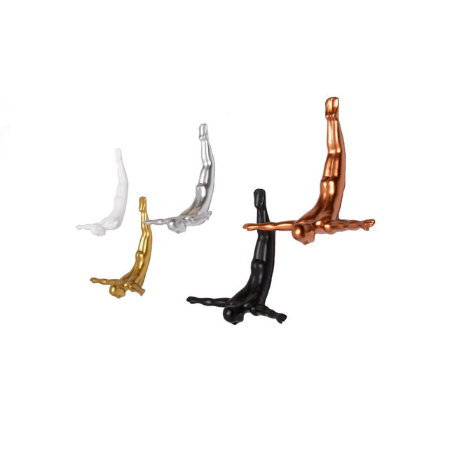 Set of Five Black White And Metallic Resin Diving Man Hanging Dimensional Sculpture HomeRoots