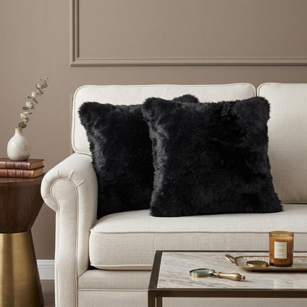 Set of Two 18" Black Sheepskin Throw Pillows HomeRoots