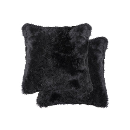 Set of Two 18" Black Sheepskin Throw Pillows HomeRoots