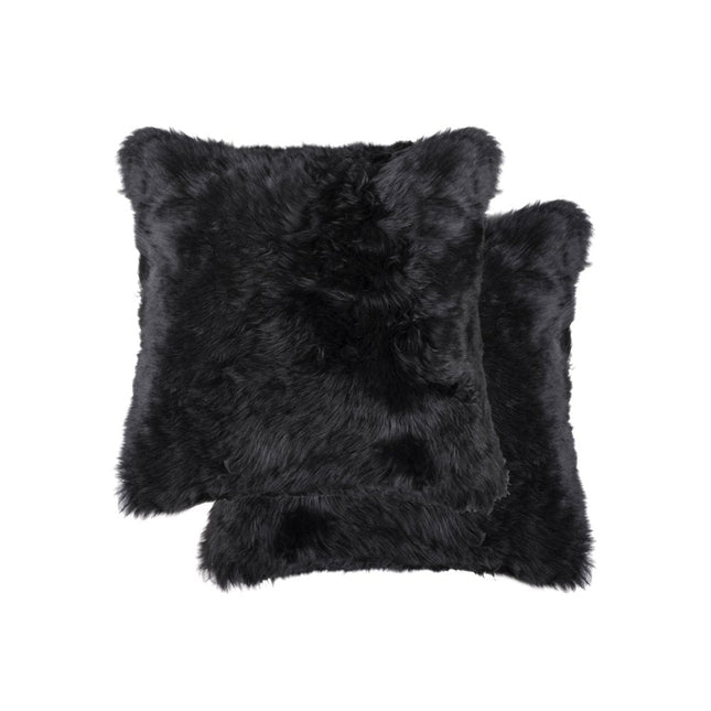 Set of Two 18" Black Sheepskin Throw Pillows HomeRoots