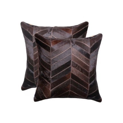 Set of Two 18" Chocolate Chevron Cowhide Throw Pillows HomeRoots