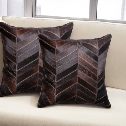 Set of Two 18" Chocolate Chevron Cowhide Throw Pillows HomeRoots