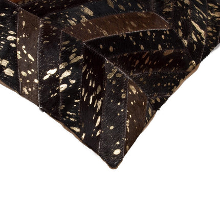 Set of Two 18" Chocolate and Gold Chevron Cowhide Throw Pillows with Glitter HomeRoots
