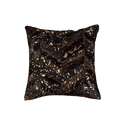 Set of Two 18" Chocolate and Gold Chevron Cowhide Throw Pillows with Glitter HomeRoots
