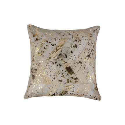 Set of Two 18" Natural and Gold Chevron Cowhide Throw Pillows with Glitter HomeRoots