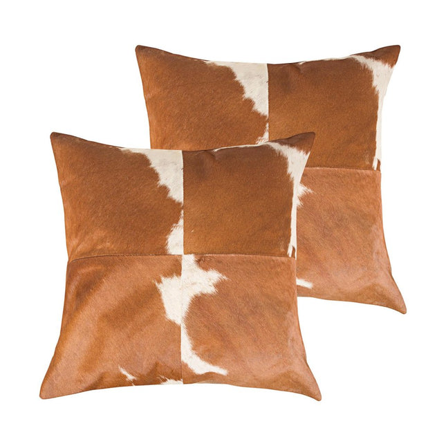 Set of Two 18" Brown and White Cowhide Cowhide Throw Pillows HomeRoots