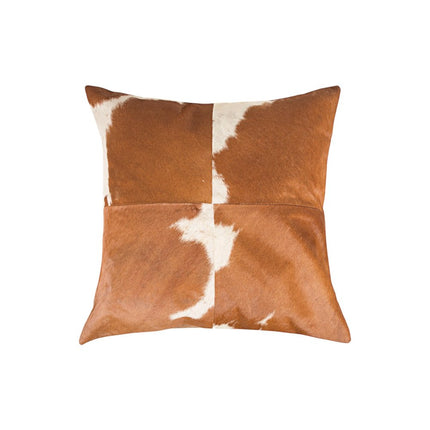 Set of Two 18" Brown and White Cowhide Cowhide Throw Pillows HomeRoots