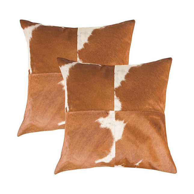 Set of Two 18" Brown and White Cowhide Cowhide Throw Pillows HomeRoots