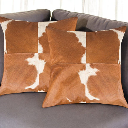 Set of Two 18" Brown and White Cowhide Cowhide Throw Pillows HomeRoots