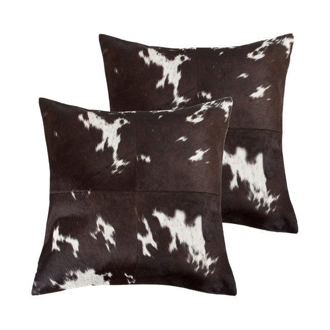 Set of Two 18" Chocolate and White Cowhide Cowhide Throw Pillows HomeRoots