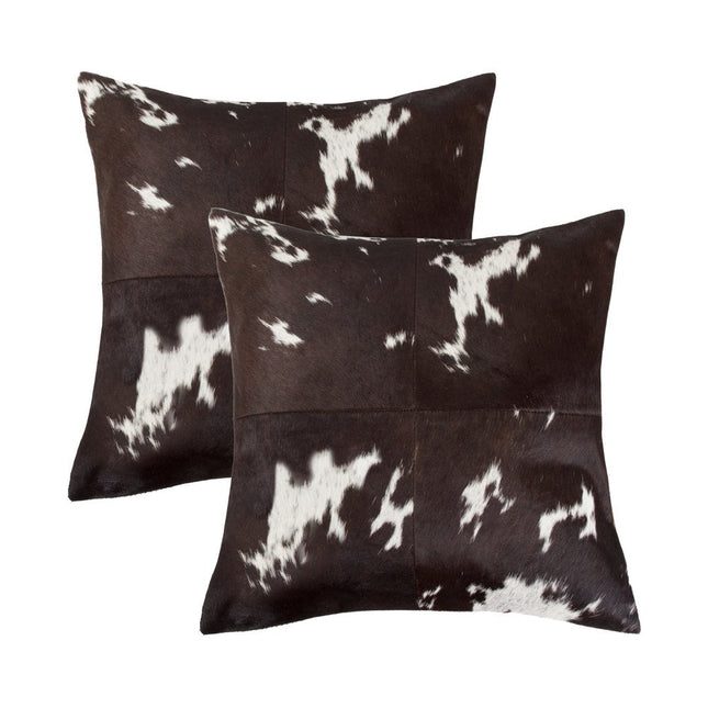 Set of Two 18" Chocolate and White Cowhide Cowhide Throw Pillows HomeRoots
