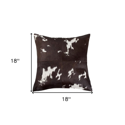 Set of Two 18" Chocolate and White Cowhide Cowhide Throw Pillows HomeRoots