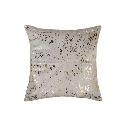 Set of Two 18" Natural and Gold Abstract Cowhide Throw Pillows with Glitter HomeRoots