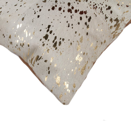 Set of Two 18" Natural and Gold Abstract Cowhide Throw Pillows with Glitter HomeRoots