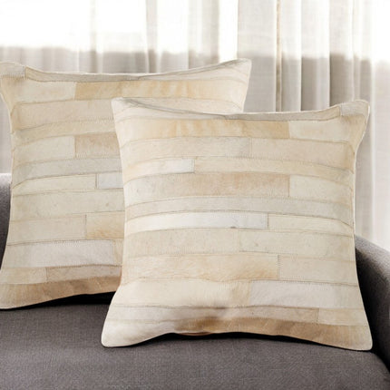 Set of Two 18" Natural Patchwork Cowhide Throw Pillows HomeRoots