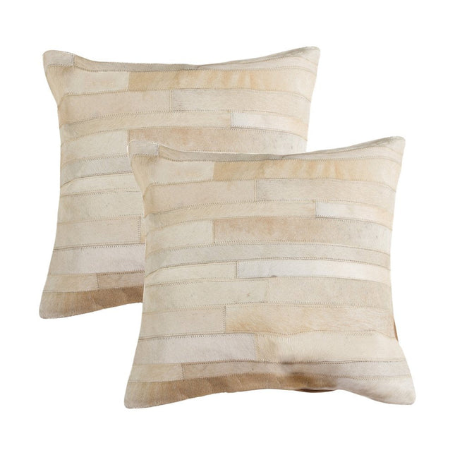Set of Two 18" Natural Patchwork Cowhide Throw Pillows HomeRoots