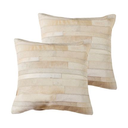 Set of Two 18" Natural Patchwork Cowhide Throw Pillows HomeRoots