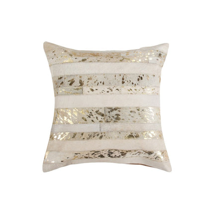 Set of Two 18" Natural and Gold Striped Cowhide Throw Pillows with Glitter HomeRoots