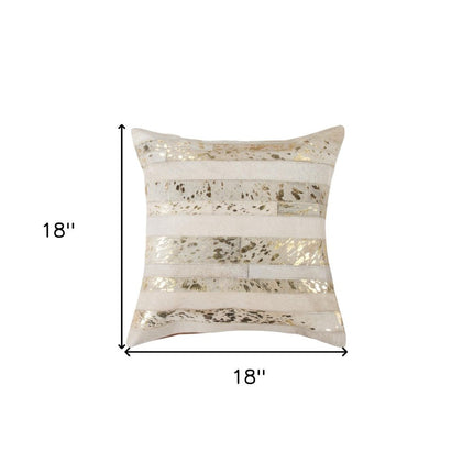 Set of Two 18" Natural and Gold Striped Cowhide Throw Pillows with Glitter HomeRoots