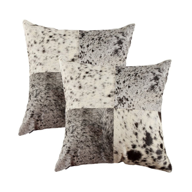 Set of Two 18" Black and White Cowhide Throw Pillows HomeRoots