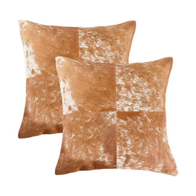 Set of Two 18" Brown and White Cowhide Cowhide Throw Pillows HomeRoots