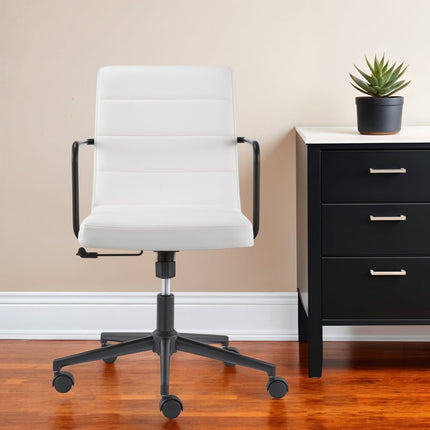 White and Black Steel and Faux Leather Adjustable Swivel Rolling Office Chair HomeRoots