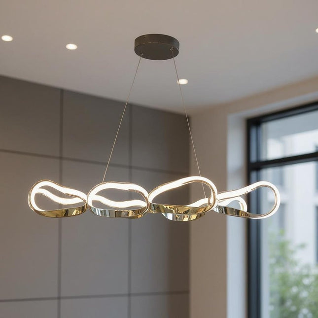 Gold And Silver Unique Statement Four Light Metal LED Dimmable Chandelier HomeRoots