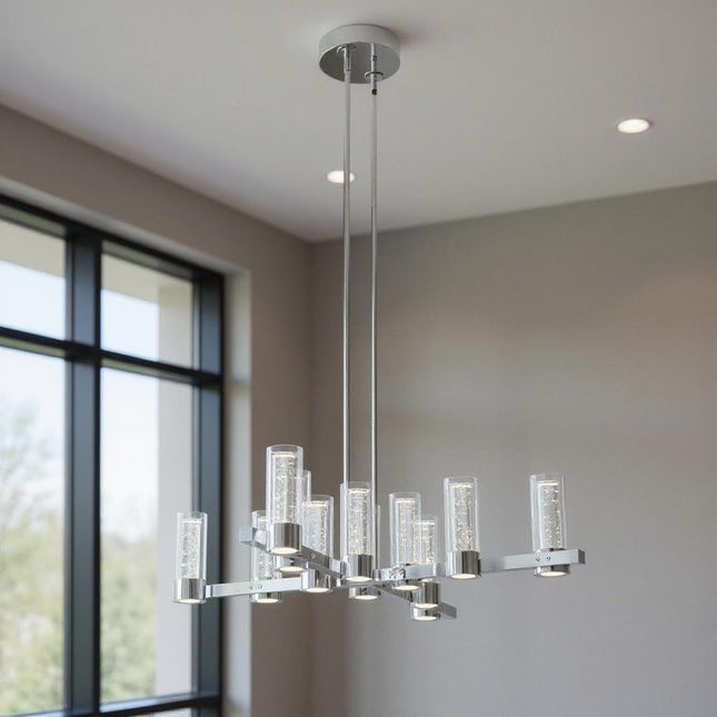 Silver And Clear Candle Style Twelve Light Transparent Metal LED Dimmable Chandelier With Clear Shades HomeRoots