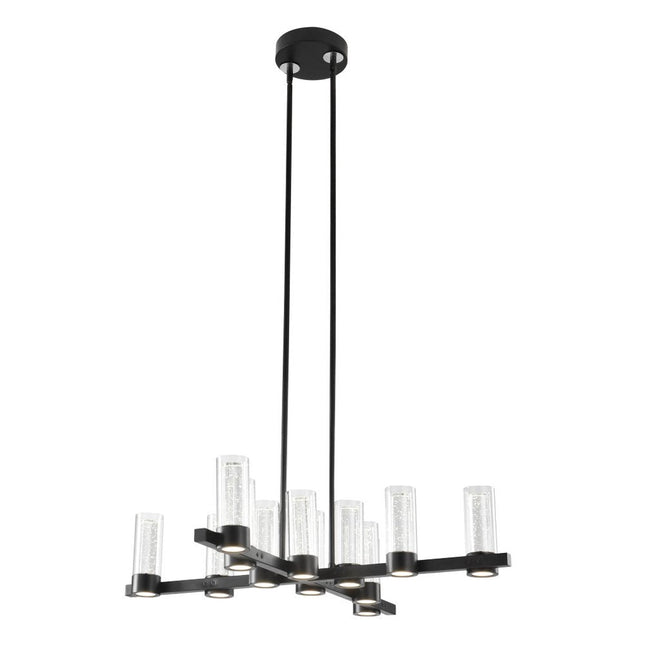 Black And Clear Candle Style Twelve Light Transparent Metal LED Dimmable Chandelier With Clear Shades HomeRoots