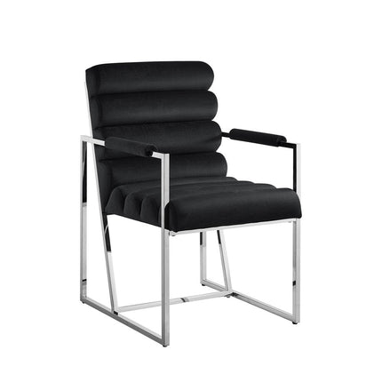 Set of Two Tufted Black And Silver Metallic Upholstered Velvet Dining Arm Chairs HomeRoots