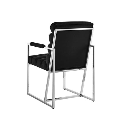 Set of Two Tufted Black And Silver Metallic Upholstered Velvet Dining Arm Chairs HomeRoots