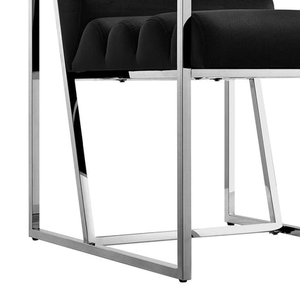 Set of Two Tufted Black And Silver Metallic Upholstered Velvet Dining Arm Chairs HomeRoots