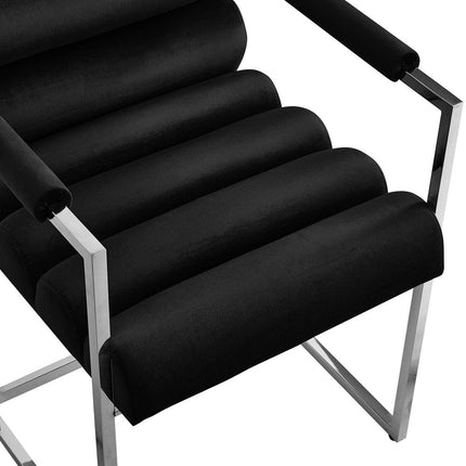 Set of Two Tufted Black And Silver Metallic Upholstered Velvet Dining Arm Chairs HomeRoots