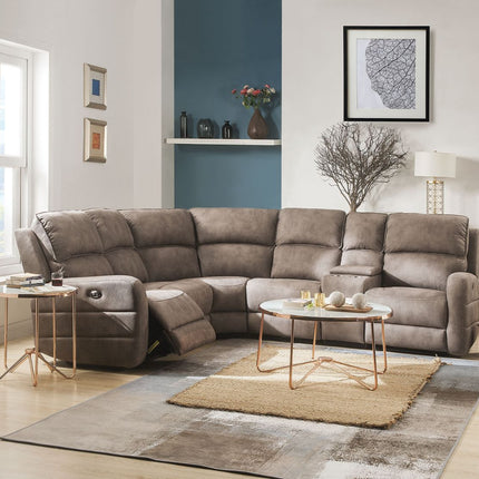 ACME 54590 Olwen Sectional Sofa (Power Motion & USB), Mocha Nubuck (1Set/6Ctn)