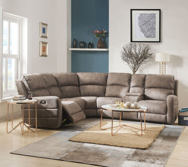 ACME 54590 Olwen Sectional Sofa (Power Motion & USB), Mocha Nubuck (1Set/6Ctn) ACME Furniture