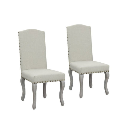 Set of Two Beige And Gray Upholstered Fabric Dining Parsons Chairs HomeRoots