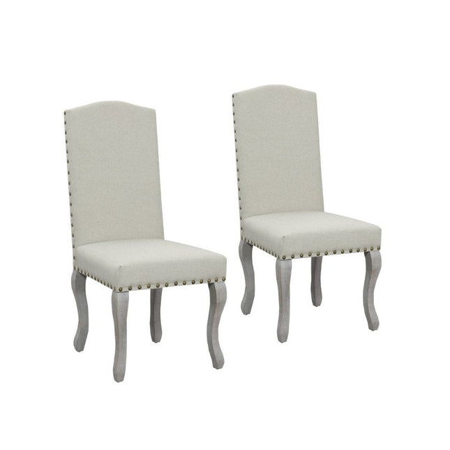 Set of Two Beige And Gray Upholstered Fabric Dining Parsons Chairs HomeRoots