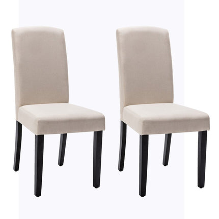 Set of Two Beige And Black Upholstered Polyester Dining Parsons Chairs HomeRoots