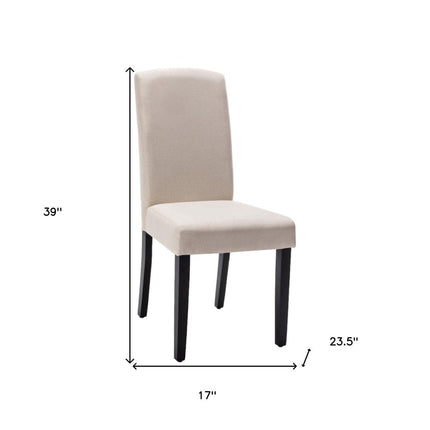 Set of Two Beige And Black Upholstered Polyester Dining Parsons Chairs HomeRoots