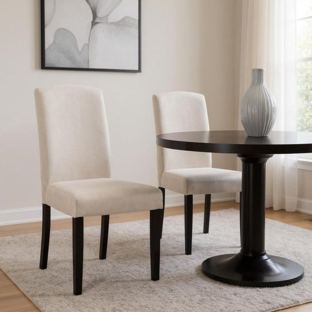 Set of Two Beige And Black Upholstered Polyester Dining Parsons Chairs HomeRoots