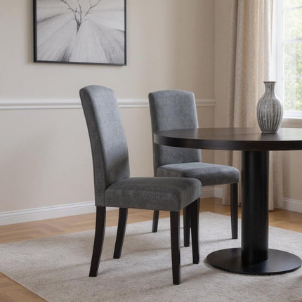 Set of Two Dark Gray And Black Upholstered Polyester Dining Parsons Chairs HomeRoots