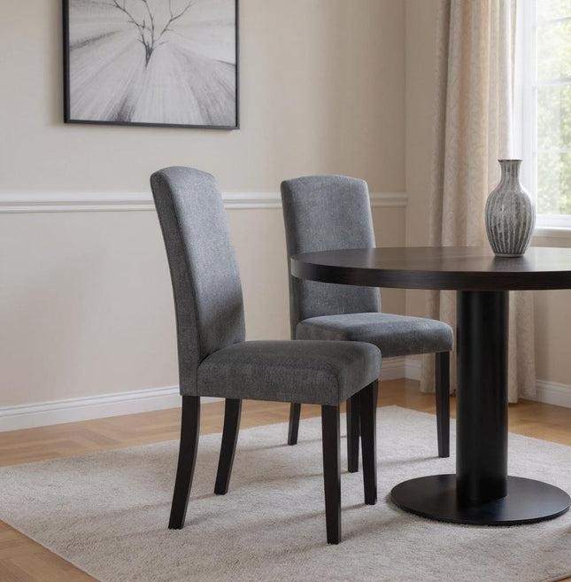 Set of Two Dark Gray And Black Upholstered Polyester Dining Parsons Chairs HomeRoots
