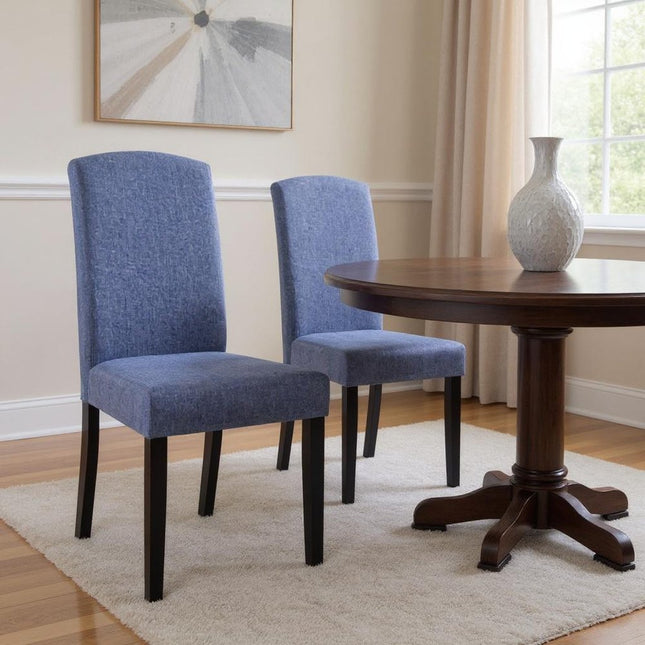 Set of Two Navy Blue And Black Upholstered Polyester Dining Parsons Chairs HomeRoots