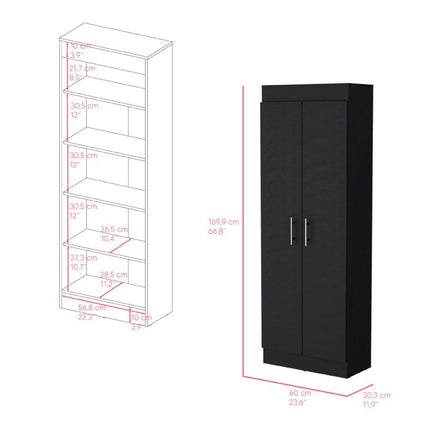 67" Black Wood Pantry Or Storage Closet HomeRoots