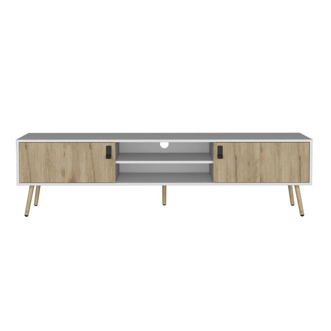 71" White And Beige Enclosed And Open Storage TV Stand HomeRoots