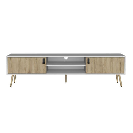 71" White And Beige Enclosed And Open Storage TV Stand