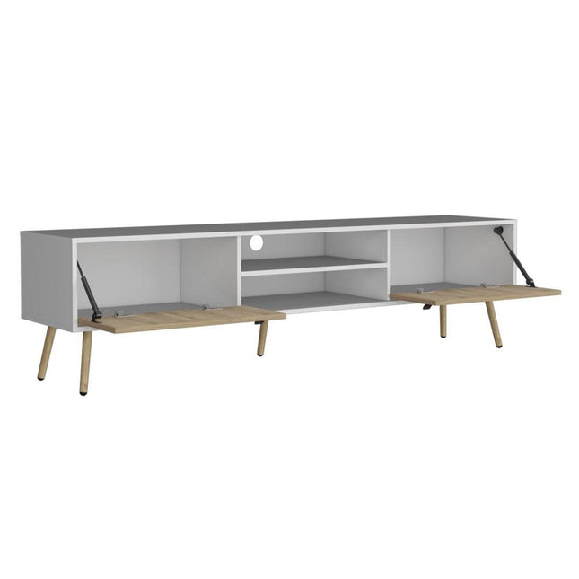 71" White And Beige Enclosed And Open Storage TV Stand HomeRoots