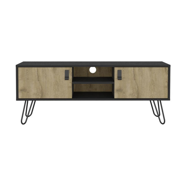 48" Beige and Black Cabinet Open And Enclosed Storage TV Stand HomeRoots