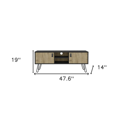 48" Beige and Black Cabinet Open And Enclosed Storage TV Stand HomeRoots